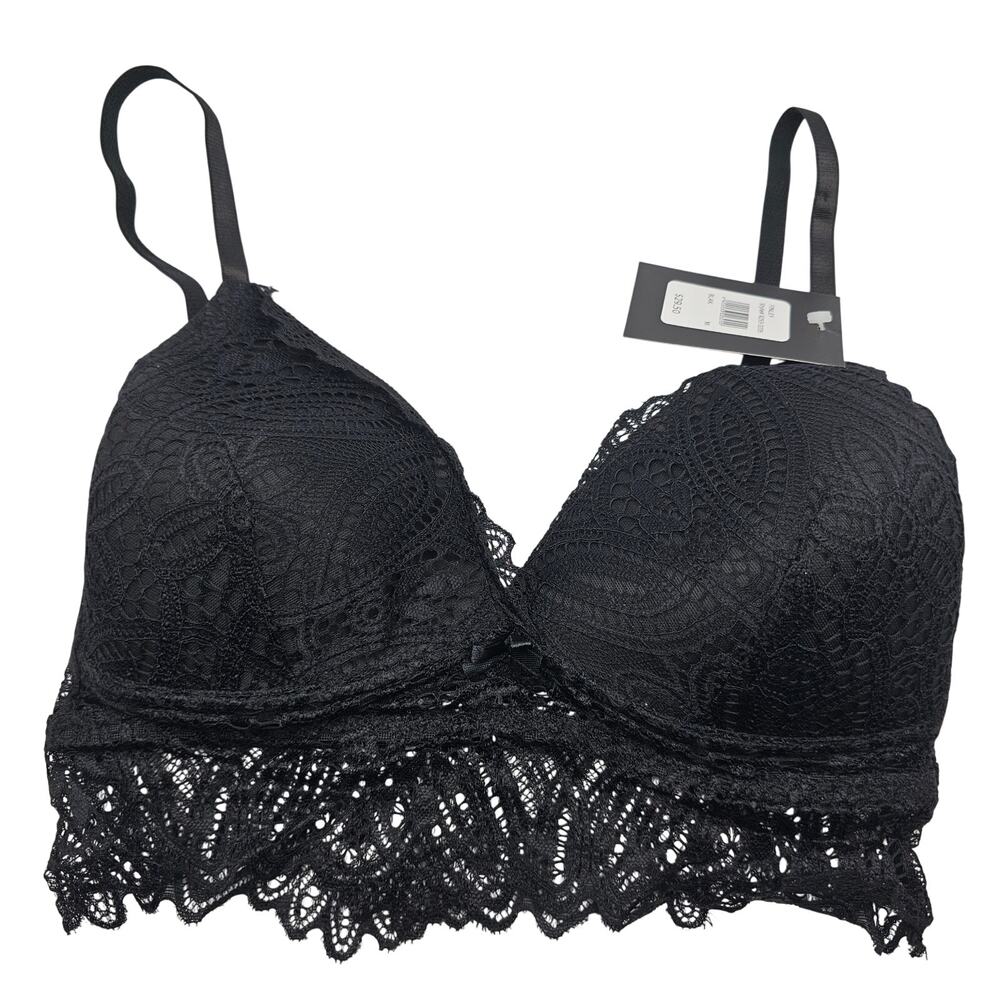 Fredericks of Hollywood Womans size M Finley Floral Lace Bralette Bra Black NEW